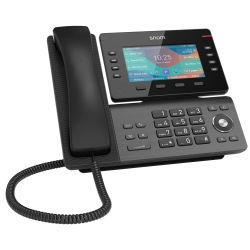 Snom D862 IP phone with LCD display, a reliable desktop phone in black featuring a 5" screen, 1280 x 720 resolution, and supports multiple voice codecs, perfect for home and office use.