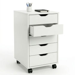 Cajonera Nórdica Blanca con 5 Cajones y Ruedas - Organizador Minimalista para Home Office, Escritorio y Mueble Auxiliar