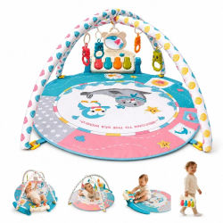 BATHBY Gimnasio Bebé con Piano Musical, Manta de Actividades Infantil con Espejo y Juguetes Colgantes, Alfombra de Estimulación Temprana, Piano para Pies, Arco de Juego y Diseño Suave para Bebés