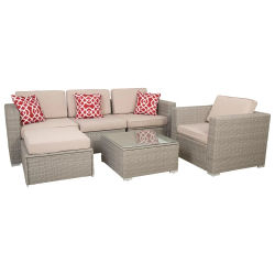 WANDERLUST DECO Conjunto de Muebles de Exterior - Mesa, Sofá, Sillón y Reposapiés - Elegancia y Confort Al Aire Libre