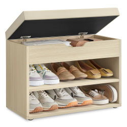 VASAGLE Banco Zapatero, Mueble Zapatero con Asiento Tapizado, Banco Recibidor con 3 Compartimentos y Asiento Acolchado, 30 x 60 x 44 cm, para Entrada Dormitorio Sala de Estar, Beige Natural/Blanco