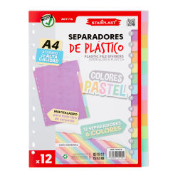 Starplast Separadores Pastel para Carpeta o Archivador 2-4 Anillas - Organizadores Polipropileno Índice Multitaladro