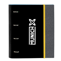 SAFTA | Carpeta Folio A4 Munich Topo 4 Anillas Redondas 35 mm con Recambio 100 Hojas Cuadrícula 5x5, Tapas Duras Forradas, Cierre Elástico, Separadores Interiores, 80 g/m²