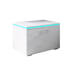 MB Muebles Bonitos - Mesita de noche 1 cajón con LED, 50x36,5x45cm, Blanco y Negro, Acabado Brillo, Modelo Victoria