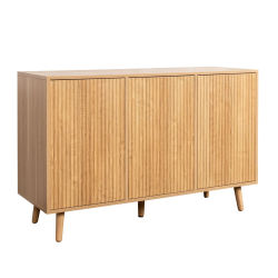 Muebles Bonitos - Aparador nórdico Renzo de 120 cm con puertas acanaladas y sistema push-click para comedor o recibidor, efecto madera roble