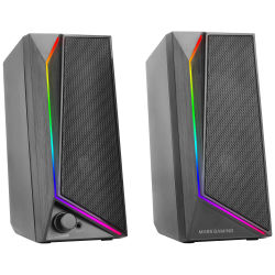 Mars Gaming MS72, Altavoces Gaming 15W, Iluminación RGB Flow, 2 Drivers Activos, Chipset DSP, Conexión Plug&Play USB y Jack 3.5mm, Rueda Control de Volumen y Puerto de Audio para Auriculares,