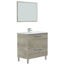 VS Venta-Stock - Mueble de baño modelo Luis 1 puerta 1 cajón, 80cm color Alaska con espejo, sin lavabo