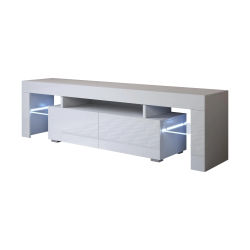 MB Muebles Bonitos - Mueble TV con LED, Ancho 160cm, Blanco y Negro, Acabado Brillo, Modelo Unai