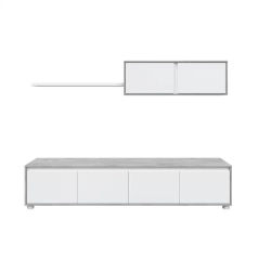 MOBELCENTER - Mueble Salón Moderno Alida – Módulo TV, Módulo Superior y Estante – Color Blanco Artik y Cemento – 200 cm x 43 cm x 41 cm - (1089)