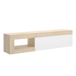 MOBELCENTER - Mueble de TV Lebo Moderno con 1 Puerta 1 Hueco - Color Natural y Blanco Brillo - Ancho: 204 cm x Fondo: 42 cm x Alto: 48 cm (1338)