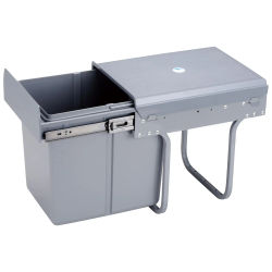 Contenedor de reciclaje para mueble de cocina, Cubos de basura bajo fregadero 15L, fijación inferior y extracción manual, cubo extraíble, con tapa
