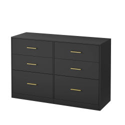 VASAGLE CUSTOS Colección - Cómoda para Dormitorio, Mueble Almacenaje con Cajones, Soporte Moderno para TV de Salón, 6 Cajones, 40 x 119 x 78 cm, Negro Tinta/Blanco Nube