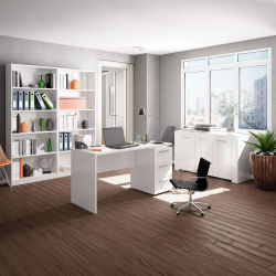 Miroytengo Conjunto muebles despacho blanco mobiliario moderno (Mesa Escritorio + Aparador + 2 Estanterías)
