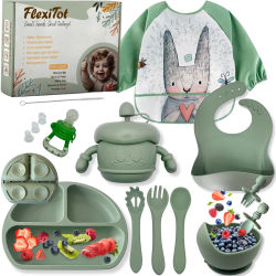 Bebé, Vajilla silicona bebé Guía Digital 70 recetas BLW | Babero con mangas, platos vajilla con ventosa, cosas para bebe, Regalo bebes recien nacidos, Verde