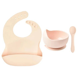 Juego de Vajilla para Bebes ,Niños, de Silicona, Antiincrustación y Antigrasa,Impermeable, Sin BPA , Set Cuenco,Cuchara,Babero