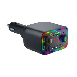 120W Cargador Coche Transmisor FM Bluetooth con 2 Cables Retráctiles (C+Ligh), Reproductor MP3 Bluetooth para coche cuenta con un cable retráctil integrado Bluetooth 5.3, USB Mechero 24V/12V