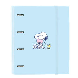 SAFTA | Carpeta Folio Snoopy Love 4 Anillas Redondas 35 mm con Recambio A4 100 Hojas Cuadrícula 5x5, Tapas Duras Forradas, Cierre Elástico, Separadores Interiores, 80 g/m²