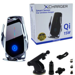 Cargador Inalámbrico para Coche QI 15W XCharger - Carga Rápida, Sensor de Apertura y Sujeción Automática - Compatible con iPhone, Android, Huawei, Samsung, Xiaomi y Otros - Incluye Accesorios