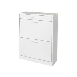 Mueble Zapatero Blanco con Cajón y 2 Puertas, Armario 8 Pares 60x24x80 cm Tiradores de metal. Puertas batientes. Interiores con 2 niveles. Resiste 20 kg. Para pasillos o recibidores estrechos