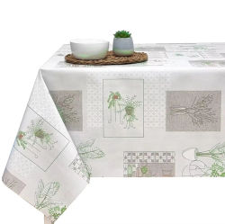 Hulehule Tex Mantel antimanchas de Hule - Color Marron, Verde, Gris con Estampado de Plantas y macetas - Ocala Terra
