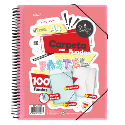 Carpeta 100 Fundas Espiral Negra A4 Quijote Paper World y Starplast. Colores Pastel y Flúor