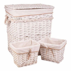 Cesto Ropa Y 2 Cestos Mimbre Forrado 41x55x63cm, El mejor complemento para tu hogar