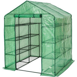 Tectake - Invernadero cuadrado con cubierta 143 x 143 x 195 cm Con estante de 16 baldas metálicas de rejilla Protege las plantas del frío, la lluvia y la escarcha Cubierta de PE con protección