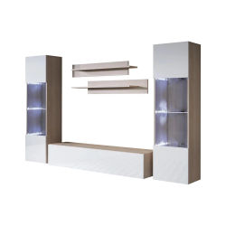 MB Muebles Bonitos - Conjunto Mueble de Salón con Vitrina, LED, Ancho 260cm, Más Colores, Modelo Luke 9