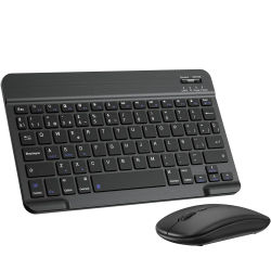 Teclado y Ratón Inalámbrico de 10 Pulgadas, Teclado Español Bluetooth y Ratón Bluetooth y inalámbrica 2.4G Modo Dual compatible con iPad/Samsung/iPhone Tablet, Recargable Portátil QWERTY para iOS,