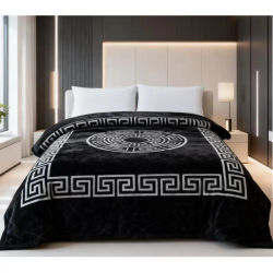 Manta Terciopelo Estampada de Negro versac / 200x240cm 100% poliéster para cama 135/150cm