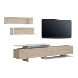 Miroytengo Mueble de salón, Comedor, Módulo TV + Estantes 200 cm Orlis 2 Puertas Abatibles Melamina Roble Artesano y Blanco mate