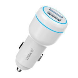 TEMCO Cargador de Coche con 2 USB con O sin Cable Lighiting, Quick Charge 3.0 5A Compatible con Samsung (AFC), Oppo, Oneplus (VOOC). Opcional con cable Tipo C AFC, VOOC, Cargador Con luz LED, Carga