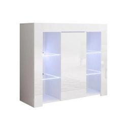 MB Muebles Bonitos - Aparador de salón, Blanco Brillo, 94x83x35cm, Baldas de Cristal, 2 puertas, Modelo Lilian