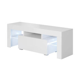 MB Muebles Bonitos - Mueble TV con LED, Ancho 130cm, Blanco y Negro, Acabado Brillo, Modelo Elio