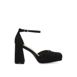 ZAPATO VESTIR ANTELINA.Sandalia ETIKA FIGUERA color NEGRO para mujer con Tacón alto 8,5 CM y diseño exterior en antelina con interior forro y planta sintética, hebilla . Actual y moderno.
