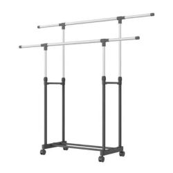 Perchero de moda Simple, soporte de suspensión de ropa reforzada, elevación telescópica, móvil, muebles para el hogar, Perchero de moda Simple, ajustable doble varilla con rueda bolso, bufanda, gorra