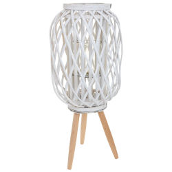 WANDERLUST DECO Farol Portavelas de Mimbre Blanco Hecho a Mano - Iluminación Ambiental