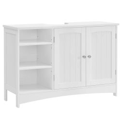 VASAGLE Mueble de Lavabo, Mueble de Baño, Mueble bajo Lavabo, Extra Largo, 90 x 30 x 60 cm, 2 Puertas, Compartimentos Abiertos, Estantes Regulables en Altura, Blanco