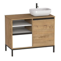 Miroytengo Mueble de Baño con Patas y Lavabo Támesis Roble y Blanco 100 cm