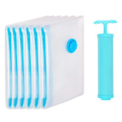 Bolsa de Almacenamiento Vacío para Ropa , Pack 5 bolsas de sellado al vacío con bomba de mano , Bolsas de Aspinador trasparente , Ahorro Espacio para Guardar Ropas, Almohadas, Mantas, Edredones, Viaje