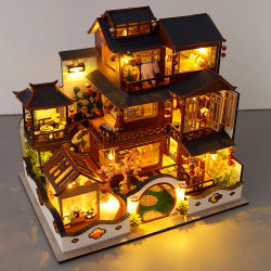 Kit de Casa de muñecas de madera en miniatura, muebles chinos, modelo de caja de habitación, Casa de muñecas grande, Casa, juguetes ensamblados para regalos de adultos