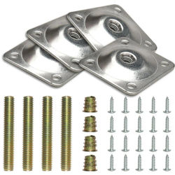 Juego de 4 placas de montaje de fijación de patas de Metal, soportes de nivel en ángulo con tornillos de pasador, almohadillas para mesa, sofá, sillas, herrajes para muebles