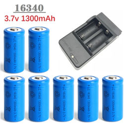 Baterías recargables de iones de litio de 1300mAh, 3,7 V, batería CR123A para linterna LED, cargador de pared de viaje para batería 16340 CR123A