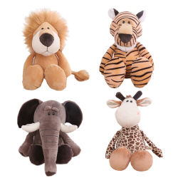 Animales de peluche de juguete, muñecas suaves, León de la selva, elefante, Tigre, perro, zorro, mono, ciervo, regalo para niños, juguetes Kawaii para bebés y niños