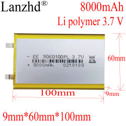Batería de polímero de litio para Altavoz Bluetooth, Pila de polímero de litio de 1-10 piezas, 3,7 V, para móvil, GPS, PSP, almohadilla móvil, DVD, PC, 8000mAh, 9x60x100mm