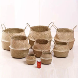 Zerolife-cesta de mimbre de algas marinas para tela sucia, juego de almacenamiento de lavandería, tejido a mano, maceta para flores, Cesta Mimbre para jardín doméstico