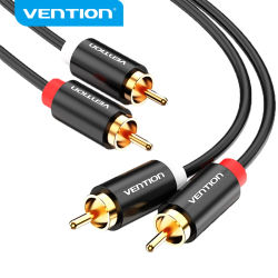 Vention-Cable de Audio 2RCA a 2RCA chapado en oro, Cable auxiliar macho a macho, amplificador de TV, Cable de altavoz de cine en casa, 1m, 2m