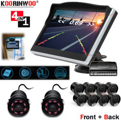 Koorinwoo 360 Bird Parktronic, Monitor de Coche con Pantalla, Sensores de Aparcamiento con Video, 8 Cámaras Frontales con Cámara de Visión Trasera para Mayor Seguridad