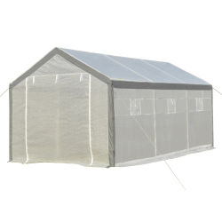 Outsunny Invernadero de Jardín 600x300x280 cm Caseta para Cultivo de Plantas con 2 Puertas y 6 Ventanas Enrollables Blanco