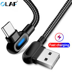 Cable OLAF USB tipo C de carga rápida Cable USB C de 90 grados para Samsung S8 S9 S10 Xiaomi cargador de teléfono móvil Cables Micro Usb